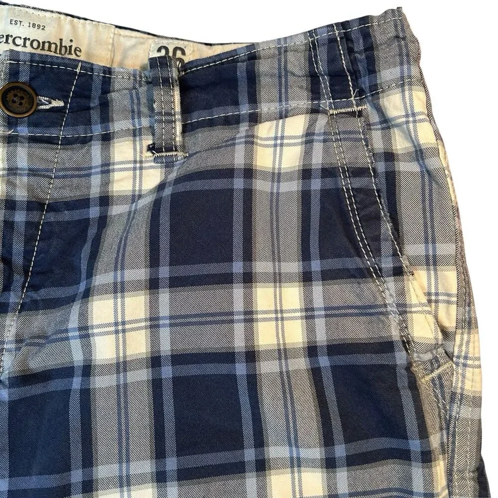 Abercrombie & Fitch Y2K Plaid Shorts Mens 36 Blue White Button Fly Cotton Grunge